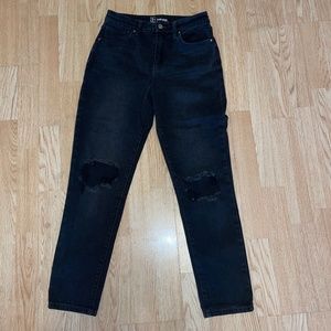 Black distressed straight jeans